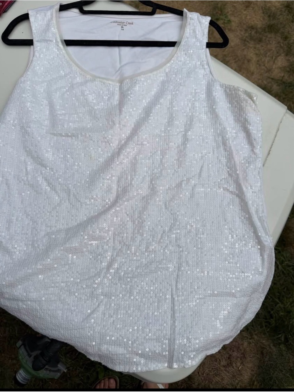 Coldwater Creek White Sequin Scoop Neck Tank